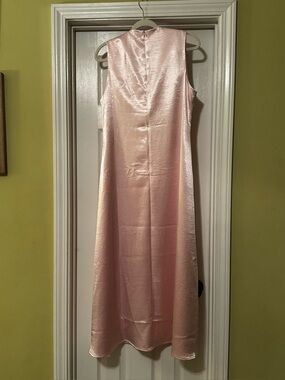 Aleeza Paris Sleeveless Pink Satin Maxi Dress